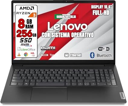 Lenovo Notebook NUOVO • CPU Ryzen 3 7320u @ 4,1ghz • Monitor 15.6" Full HD • SSD 256 GB • Ram 8GB • Ingresso LAN, HDMI, USB • Sistema operativo WIN 11 PRO e Libre Office • Notebook pronto all'uso