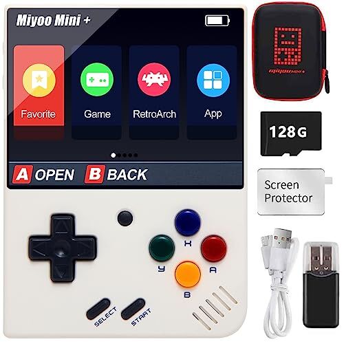 Cawevon Miyoo Mini Plus, Console di gioco portatile con schermo IPS da 3,5 pollici, 640 x 480, scheda TF da 128 GB, con 15000 giochi classici, supporta la modalità hotspot Wi-Fi, con custodia