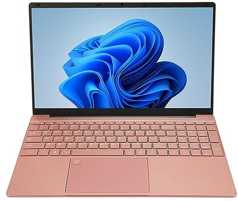 BROLEO Laptop, Portatile HD da 15,6 Pollici Rosa Lettore di Impronte Digitali 100‑240 V 2,4 G 5 G WIFI CPU a 4 Core 7000 MAh per Studio (32+128G Spina UE)