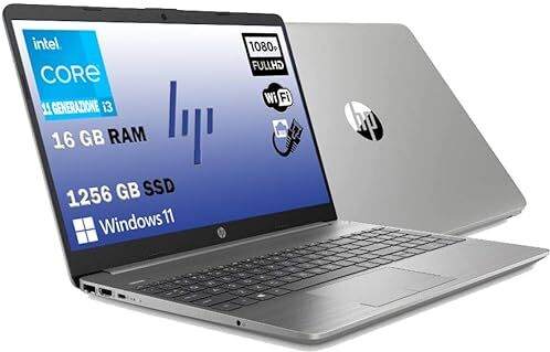 HP 250 G8, Pc computer portatile notebook silver, Display Full HD 15,6", cpu Intel i3 di 11Th, RAM DDR4 da 16 Gb, SSHD da 1256 Gb, Windows 11 Pro, Layout Italiana, pronto utilizzo