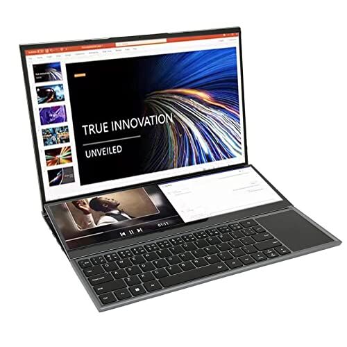 Generic Laptop a Doppio Schermo, Laptop Portatile da 8G RAM 100-240V 256G a Stato Solido per Ufficio (Spina Europea)
