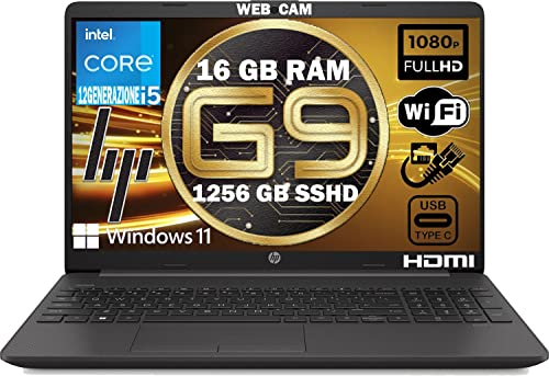 HP 250 G9 NUOVO MODELLO 2023 Notebook intel core i5 1235U 12Th fino a 4,40Ghz, Ram 16Gb Ddr4,SSD Nvme 1256 Gb ,Display 15.6"FULL HD,Pc portatile Windows 11 Pro MOUSE OMAGGIO