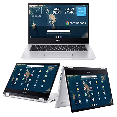 Acer Chromebook Spin 314 CP314-1HN-C9X8, Chromebook Touchscreen, Processore Intel Celeron N4500, Ram 4 GB DDR4, eMMC 64 GB, Display 14" FHD IPS Multitouch, Scheda Grafica Intel UHD, ChromeOS, Silver