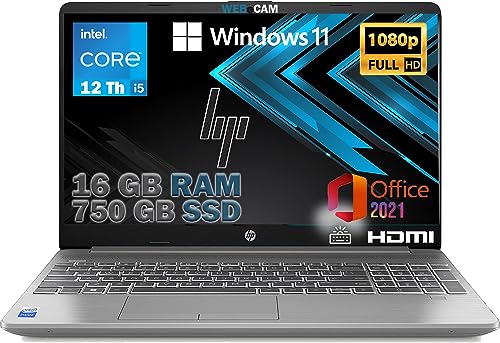 HP Notebook 250 G9, Pc portatile Silver, Intel Core i5 12Th Gen 4,4Ghz, Ram 16Gb, SSD 750gb, Display 15.6" Full HD, Win 11 Pro, Office Pro 2021,Tastiera Retroilluminata Fingerprint