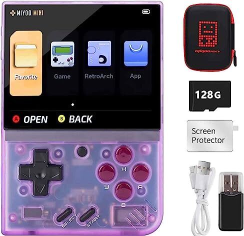 Cawevon Miyoo Mini Plus, Console di gioco portatile con schermo IPS da 3,5 pollici, 640 x 480, scheda TF da 128 GB, con 15000 giochi classici, supporta la modalità hotspot Wi-Fi, con custodia