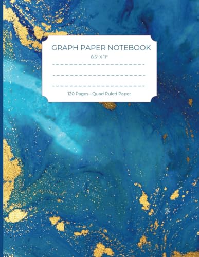 Sunshine, Cassie Graph Paper Notebook Large 8.5” x 11”: Blue Gold Marble Pattern Aesthetic I 5x5 Gridded Composition Notebook I Quad Ruled 120 Pages I For Math, Engineering, Students & Teachers