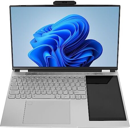 Haofy Notebook, Doppio Display 4.2, Fino a 2,9 GHz 100-240 V 1920x1080 Notebook da 15,6 Pollici Quad Core Quad Gear, Schermo IPS da 7 Pollici per Ufficio (16GB+512GB Spina UE)