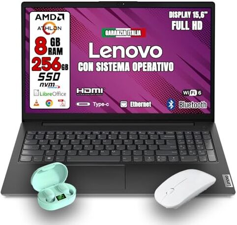 Lenovo Notebook NUOVO • CPU Athlon Silver 7120u • Monitor 15.6" Full HD • SSD 256GB • Ram 8GB • Ingresso LAN, HDMI, USB • Pachhetto Libre Office e Sistema Operativo Win 11 pro Pronto all'uso