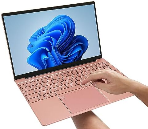 PUSOKEI Laptop da 15,6 Pollici per Windows 11, Schermo HD IPS 1920x1080, per CPU Intel Celeron N5095, Computer Portatile da 16 GB di RAM, WiFi Dual Band 2.4G 5G, Rosa (16+256G Spina UE