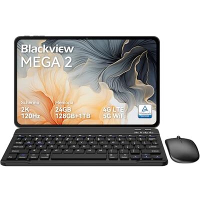 Blackview Mega2 Tablet 12 Pollici Android 15, 24GB RAM + 128GB ROM, 120HZ 2K FHD Gaming Tablet con Tastiera Mouse Mouse Auricolare, 4G LTE+5G WiFi, 9000 mAh, WideVine L1, grigio Blackview Mega2 Tablet 12 Pollici Android 15, 24GB RAM + 128GB ROM, 120HZ 2K FHD Gaming Tablet con Tastiera Mouse Mouse Auricolare, 4G LTE+5G WiFi, 9000 mAh, WideVine L1, grigio