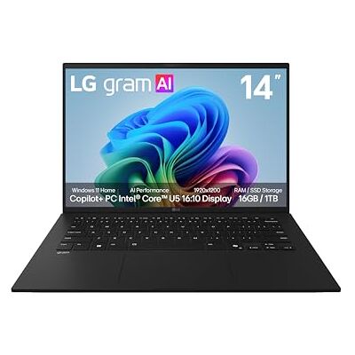 LG gram AI 14Z90U Notebook, Display 14" WUXGA (1920x1200), Intel Core Ultra 5, 16GB RAM, 1TB SSD, Ultraleggero solo 1.120g, Batteria 72Wh, Windows 11 Home, Copilot, Nero LG gram AI 14Z90U Notebook, Display 14" WUXGA (1920x1200), Intel Core Ultra 5, 16GB RAM, 1TB SSD, Ultraleggero solo 1.120g, Batteria 72Wh, Windows 11 Home, Copilot, Nero
