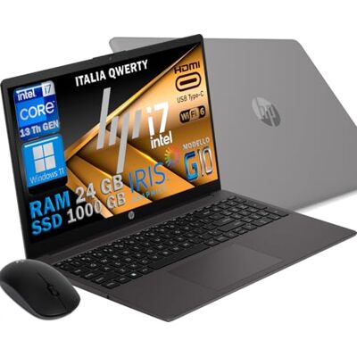 HP Notebook 250 G10 MODELLO 2025, Pc portatile Grey, Intel Core i7 1355U 13Th Gen 4,7Ghz, Ram 24Gb, SSD (1Tb) 1000 Gb Display 15.6" Full HD, Win 11 64 Bit, Libre Office, Preconfigurato MOUSE OMAGGIO HP Notebook 250 G10 MODELLO 2025, Pc portatile Grey, Intel Core i7 1355U 13Th Gen 4,7Ghz, Ram 24Gb, SSD (1Tb) 1000 Gb Display 15.6" Full HD, Win 11 64 Bit, Libre Office, Preconfigurato MOUSE OMAGGIO