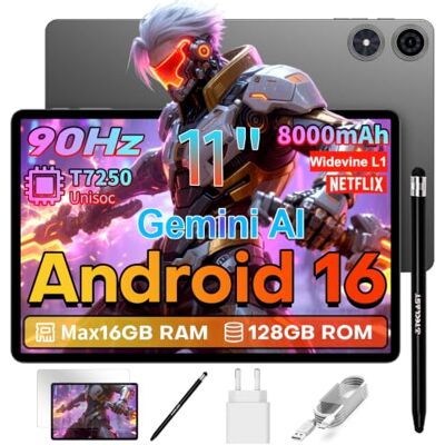 TECLAST P50T Android 16 Tablet 11 Pollici Gemini AI, 90Hz Display, T7250 2GHz Octa Core Gaming Tablets, 16GB RAM+128GB ROM(5TB TF), 8000mAh, Widevine L1, 5G WiFi 6, GPS/13MP/OTG, 2026 Tablet Con Penna TECLAST P50T Android 16 Tablet 11 Pollici Gemini AI, 90Hz Display, T7250 2GHz Octa Core Gaming Tablets, 16GB RAM+128GB ROM(5TB TF), 8000mAh, Widevine L1, 5G WiFi 6, GPS/13MP/OTG, 2026 Tablet Con Penna
