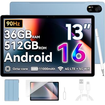 Blackview MEGA 8 Android 16 Tablet 13 Pollici,36GB RAM + 512GB ROM (TF 2TB),Octa Core T620 2.2GHz,50MP+13MP,2K FHD/90Hz,Doppio SIM 4G LTE+5G WiFi Gaming Tablets,11000mAh/18W,Widevine L1/AI/GPS/Pen Blackview MEGA 8 Android 16 Tablet 13 Pollici,36GB RAM + 512GB ROM (TF 2TB),Octa Core T620 2.2GHz,50MP+13MP,2K FHD/90Hz,Doppio SIM 4G LTE+5G WiFi Gaming Tablets,11000mAh/18W,Widevine L1/AI/GPS/Pen