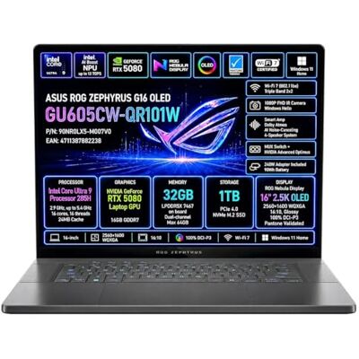 Asus ROG Zephyrus G16 OLED GU605CW 16" 2560 * 1600 240 HZ, CORE ULTRA 9 285H, 32GB DDR5, SSD 1TB NVME, e RTX 5080 16 GB GDDR7, tast.retroilluminata, WEBCAM IR, WIFI 7, WINDOWS 11 Asus ROG Zephyrus G16 OLED GU605CW 16" 2560 * 1600 240 HZ, CORE ULTRA 9 285H, 32GB DDR5, SSD 1TB NVME, e RTX 5080 16 GB GDDR7, tast.retroilluminata, WEBCAM IR, WIFI 7, WINDOWS 11