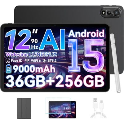 Blackview Tablet 12 Pollici Android 15 Tablet 90Hz, 36GB RAM+ 256GB ROM/2TB TF, Octa-core 2.0GHz Chip, 9000mAh 1200 * 2000 IPS WiFi 6 16MP + 8MP BT5.2 Widevine L1 GMS GPS Face ID Blackview Tablet 12 Pollici Android 15 Tablet 90Hz, 36GB RAM+ 256GB ROM/2TB TF, Octa-core 2.0GHz Chip, 9000mAh 1200 * 2000 IPS WiFi 6 16MP + 8MP BT5.2 Widevine L1 GMS GPS Face ID