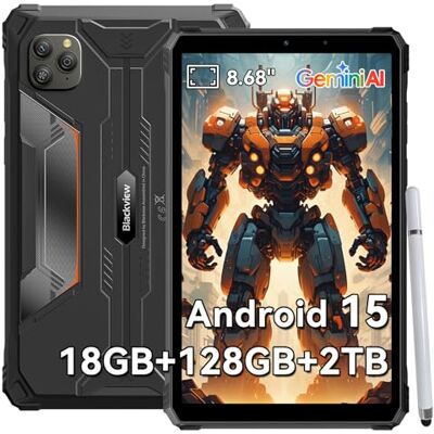 Blackview Tablet Rugged 8.68 Pollici Android 15 GeminiAI, 24 GB RAM 128 GB ROM + 2 TB TF Active 5 Rugged Tablet PC Dual 4G SIM/IPS 90 Hz/NFC/Face ID/AI Camera/GPS/IP68&IP69K&MIL‑STD‑810H Blackview Tablet Rugged 8.68 Pollici Android 15 GeminiAI, 24 GB RAM 128 GB ROM + 2 TB TF Active 5 Rugged Tablet PC Dual 4G SIM/IPS 90 Hz/NFC/Face ID/AI Camera/GPS/IP68&IP69K&MIL‑STD‑810H