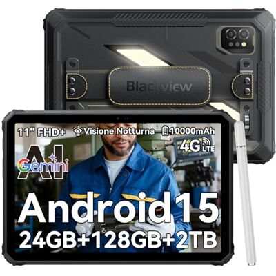 Blackview Active 7 Tablet Rugged 11 Pollici FHD+ Android 15 GeminiAI/20MP Visione Notturna/Luce Campeggio/Dual 4G Rugged Tablet PC 24 GB RAM+128 GB ROM+2 TB TF NFC/GPS/10000mAh/45W/OTG/con Penna Stilo Blackview Active 7 Tablet Rugged 11 Pollici FHD+ Android 15 GeminiAI/20MP Visione Notturna/Luce Campeggio/Dual 4G Rugged Tablet PC 24 GB RAM+128 GB ROM+2 TB TF NFC/GPS/10000mAh/45W/OTG/con Penna Stilo