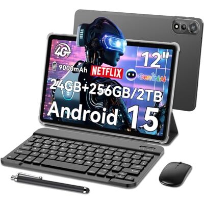 Blackview Mega2 Tablet 12 Pollice Android 15 Tablet con Tastiera, 24GB RAM 256GB ROM con SIM 4G, 2K FHD+, Gemini AI, 9000mAh, Doppia fotocamera, Widevine L1, GPS, Face ID, Mouse, Custodia, Penna Blackview Mega2 Tablet 12 Pollice Android 15 Tablet con Tastiera, 24GB RAM 256GB ROM con SIM 4G, 2K FHD+, Gemini AI, 9000mAh, Doppia fotocamera, Widevine L1, GPS, Face ID, Mouse, Custodia, Penna