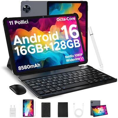 DOOGEE U11 Android 16 Tablet 11 Pollici Gemini AI 16GB RAM +128GB ROM (2TB TF), 8580mAh Gaming Tablet Unisoc T7200 Octa-Core, 13MP+5MP, Tablet con Tastiera e Penna, Mouse, Stilo, GPS/Face ID DOOGEE U11 Android 16 Tablet 11 Pollici Gemini AI 16GB RAM +128GB ROM (2TB TF), 8580mAh Gaming Tablet Unisoc T7200 Octa-Core, 13MP+5MP, Tablet con Tastiera e Penna, Mouse, Stilo, GPS/Face ID