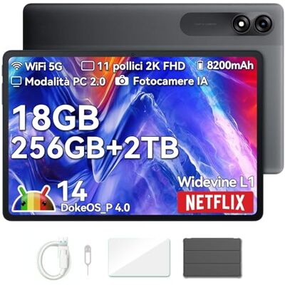 Blackview Tablet 11 Pollici Android Tablet 2k FHD+, 18GB RAM + 256GB ROM(TF 2TB), Octa-Core Chip, Gemini AI 2.0/8200mAh/5G WiFi/Widevine L1/Sblocco Facciale/BT5.0/13MP Blackview Tablet 11 Pollici Android Tablet 2k FHD+, 18GB RAM + 256GB ROM(TF 2TB), Octa-Core Chip, Gemini AI 2.0/8200mAh/5G WiFi/Widevine L1/Sblocco Facciale/BT5.0/13MP