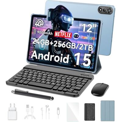 Blackview Tablet 12 Pollici con Tastiera, Tablet Android 15, Dual SIM 4G, 24GB RAM 256GB ROM, GeminiAI 3.0, 9000mAh, Wi-Fi Dual-Band, Riconoscimento Facciale, Widevine L1, GPS, Mouse/Custodia/Penna Blackview Tablet 12 Pollici con Tastiera, Tablet Android 15, Dual SIM 4G, 24GB RAM 256GB ROM, GeminiAI 3.0, 9000mAh, Wi-Fi Dual-Band, Riconoscimento Facciale, Widevine L1, GPS, Mouse/Custodia/Penna