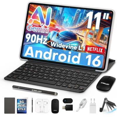 TECLAST P50T Tablet 11" 90Hz Android16, 2GHz 16GB+128GB con 10 Accessori BT5.2/WiFi6/TF 5TB/8000mAh/13+5MP/Widevine L1/2GHz Octa-Core/GPS/OTG/Tablet con Tastiera+Custodia+Penna+Auricolari+Supporto TECLAST P50T Tablet 11" 90Hz Android16, 2GHz 16GB+128GB con 10 Accessori BT5.2/WiFi6/TF 5TB/8000mAh/13+5MP/Widevine L1/2GHz Octa-Core/GPS/OTG/Tablet con Tastiera+Custodia+Penna+Auricolari+Supporto