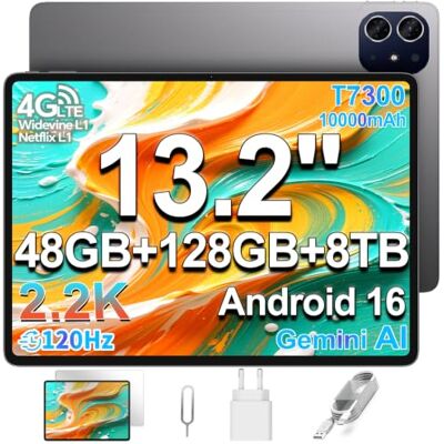 TECLAST ArtPad Tablet 13.2 Pollici 2.2K 120Hz Tablets Android 16, T7300 2.2GHz Octa-Core, 10000mAh/18W, 48GB RAM+128GB(8TB TF), 4G LTE Doppio SIM 5G WiFi, Widevine L1/GPS/BT5.4, Gemini AI Tablet 2026 TECLAST ArtPad Tablet 13.2 Pollici 2.2K 120Hz Tablets Android 16, T7300 2.2GHz Octa-Core, 10000mAh/18W, 48GB RAM+128GB(8TB TF), 4G LTE Doppio SIM 5G WiFi, Widevine L1/GPS/BT5.4, Gemini AI Tablet 2026