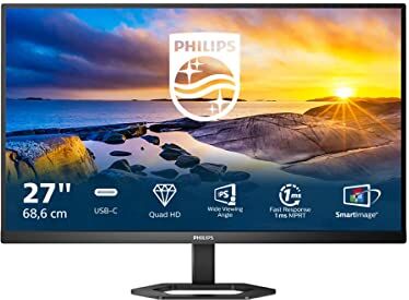 Philips 27E1N5600AE 27 pollici QHD Monitor, IPS, 75Hz, 1ms, USB-C 65w Power Delivery, altoparlanti, altezza regolabile (2560 x 1440 @ 75 Hz, 300 cd/m², HDMI 1.4 / DP 1.2 / USB-C / USB 3.2)