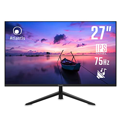 Atlantis Monitor 27 pollici, schermo 27" IPS 75Hz, Full HD 1920x1080, VGA HDMI, MULTIMEDIALE, FreeSync, Uscita Audio/Cuffie, inclinabile, risposta 5ms, Contrasto 1000:1, Angolo 178/178, Cavo HDMI 1,5m