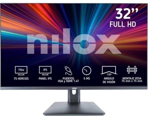 Nilox NXM32FHD11 Monitor Gaming FullHD 32 Pollici, Frequenza 75Hz, Tempo di Risposta 5ms, Ingressi HDMI e VGA, Monitor PC con Retroilluminazione LED e Angolo di Visione 178°