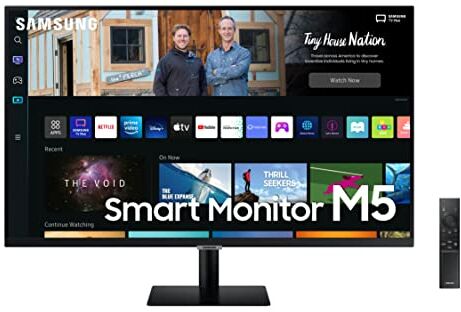 Samsung Smart Monitor M5, Flat 27'', 1920x1080 (Full HD), Smart TV (Amazon Video, Netflix), Airplay, Mirroring, Office 365, Wireless Dex, Casse Integrate, IoT Hub, WiFi, HDMI