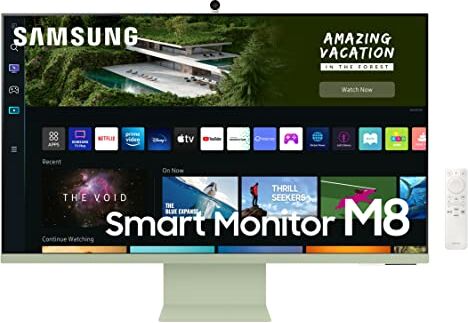 Samsung Smart TV Monitor M8 (S32BM80G), Flat 32'', 3840x2160 (UHD 4K), Piattaforma (Amazon Video, Netflix), Airplay, Mirroring, Office 365, Wireless Dex, Casse Integrate, WiFi, USB TypeC