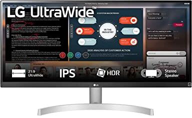 LG 29WN600 Monitor 29" UltraWide 21:9 LED IPS HDR, 2560x1080, AMD FreeSync 75Hz, Audio Stereo 14W, HDMI (HDCP 2.2), Display Port 1.4, Uscita Audio, Flicker Safe, Bianco