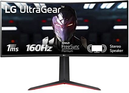 LG 34GP63AP UltraGear Gaming Monitor 34" QHD UltraWide Curvo LED VA HDR 10, 3440x1440, 1ms, AMD FreeSync Premium 160Hz, Audio Stereo 14W, HDMI 2.0 (HDPC 2.2), Display Port 1.4, Flicker Safe, Nero