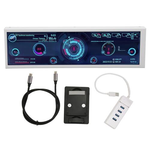 Lazmin112 Monitor Temperatura PC da 8,8 Pollici con Schermo Secondario IPS Mini, Angolo di Visione Completo di 178°, Tema Fai da Te, Rotazione Automatica di 360 Gradi, Risoluzione 1920x480