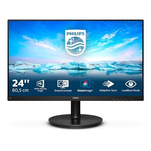 Philips 242V8A Monitor da 60 cm (23,8"), con porta HDMI, DisplayPort, tecnologia FreeSync, tempo di risposta di 4 ms, da 1920 x 1080, 75 Hz, di colore nero (versione in lingua italiana non garantita)