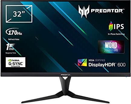 Acer Predator XB323UGPbmiiphzx Monitor Gaming G-SYNC Compatible 32", Display IPS WQHD, 170 Hz, 1 ms, 16:9, HDMI 2.0, DP 1.2a, USB 3.0, Lum 400 (600 Peak), Speaker, Cavi HDMI, USB3 Inclusi, Nero