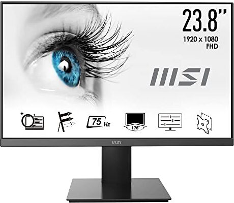 MSI PRO MP241X Monitor 23,8", FHD (1920x1080), 75Hz,  Eye Care (antisfarfallio, Less Blue Light, schermo antiriflesso), Pannello VA, VESA 75x75, 1x HDMI (1.4), 1x VGA