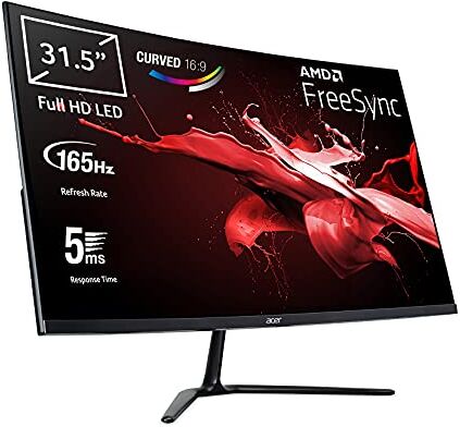 Acer ED320QRPbiipx Monitor Gaming Curvo FreeSync, 31,5", Display VA FHD, 165 Hz, 5 ms, 16:9, HDMI 1.4, DP, Schermo PC con Contrasto 100M:1, Lum 250 cd/m2, Zero Frame, Audio Out, Cavo HDMI, DP Inclusi