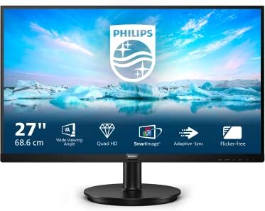 Philips 275V8LA Monitor QHD da 27 pollici, altoparlanti, FreeSync (2560x1440, 75 Hz, DisplayPort, HDMI), colore nero