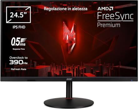 Acer Nitro XV252QFbmiiprx Monitor Gaming PC 24.5", Display IPS FHD, 360 Hz, 0,5 ms, 16:9, FreeSync Premium, HDMI 2.0, DP 1.4, ZeroFrame, Speaker Integrati, Regolazione altezza, Cavi DP, HDMI Inclusi