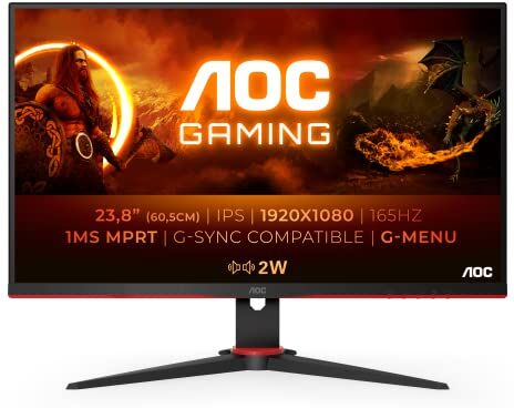 AOC Gaming 24G2SPU Monitor FHD da 24 pollici, 165 Hz, 1 ms, FreeSync Premium (1920 x 1080, VGA, HDMI, DisplayPort, USB Hub) Nero/Rosso