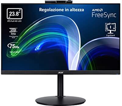 Acer CB242YDbmiprcx Monitor PC Professionale 23.8", Display IPS Full HD 75 Hz, 1ms, 16:9, FreeSync, VGA, HDMI 1.4, DP 1.2, Webcam, Speaker Integrati, Regolazione in Altezza, Cavi HDMI, USB 2.0 Inclusi