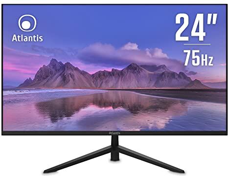 Atlantis Monitor 24 pollici, schermo 24" VA 75Hz, Full HD 1920x1080, VGA HDMI, FreeSync, Uscita Audio/Cuffie, inclinabile, risposta 2ms, Contrasto 4000:1, Angolo 178/178, Cavo HDMI 1,5m