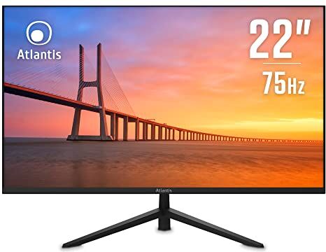 Atlantis Monitor 22 pollici, schermo 22" VA 75Hz, Full HD 1920x1080, VGA HDMI, inclinabile, risposta 6,5ms, Contrasto 3000:1, Angolo 178/178, Cavo HDMI 1,5m