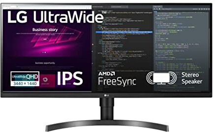 LG 34WN750P Monitor 34" QHD UltraWide LED IPS HDR 10, 3440x1440, 5ms, AMD FreeSync 75Hz, Audio Stereo 14W, HDMI 2.0 (HDCP 2.2), Display Port 1.4, USB 3.0, AUX, Flicker Safe, Nero