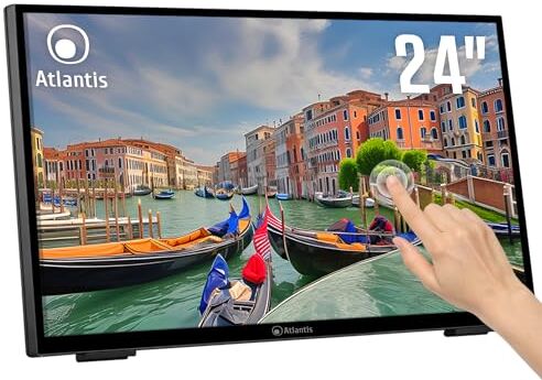 Atlantis A05-T24A-VHDM Monitor Touch 24 pollici, Touchscreen 10 tocchi, Full HD 1920x1080, HDMI VGA DP, inclinabile 15°-70°, Vetro Protettivo 7H, Contrasto 3000:1, Angolo 178/178,Vesa 100