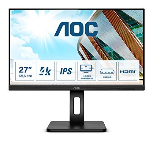 AOC U27P2 Monitor UHD da 27", regolabile in altezza (3840 x 2160, 60 Hz, HDMI, DisplayPort, hub USB), colore: Nero