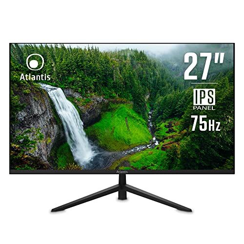 Atlantis Monitor 27 pollici, schermo 27" IPS 75Hz, Full HD 1920x1080, VGA HDMI, FreeSync, Uscita Audio/Cuffie, inclinabile, risposta 5ms, Contrasto 1000:1, Angolo 178/178, Cavo HDMI 1,5m